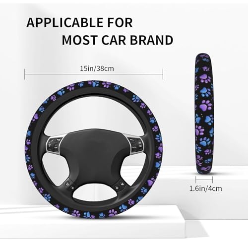 Paw Prints Steering Wheel Cover - Purple Dog Paws Steering Wheel Cover Women Men Car Cup Holder Pad 2 Pack Decor Anti-Slip Auto Neoprene Universal 15 Inch Steering Wheel