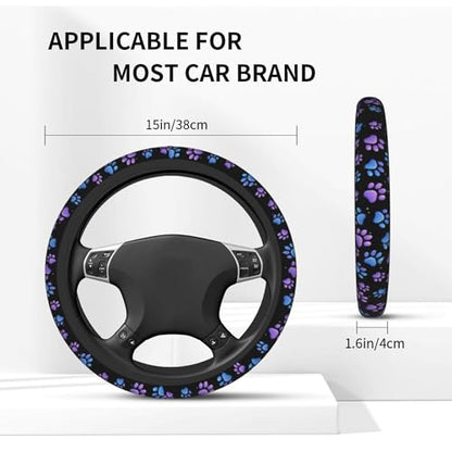 Paw Prints Steering Wheel Cover - Purple Dog Paws Steering Wheel Cover Women Men Car Cup Holder Pad 2 Pack Decor Anti-Slip Auto Neoprene Universal 15 Inch Steering Wheel
