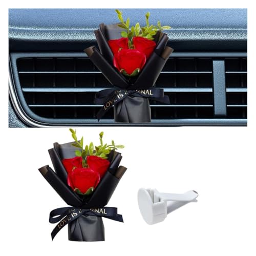 Mini Bouquet Car Air Vent Clip, Cute Rose Air Conditioner Decoration Clip, Dried Flower Air Outlet Clip, Car Interior Aesthetic Accessories (Red) - color: Red