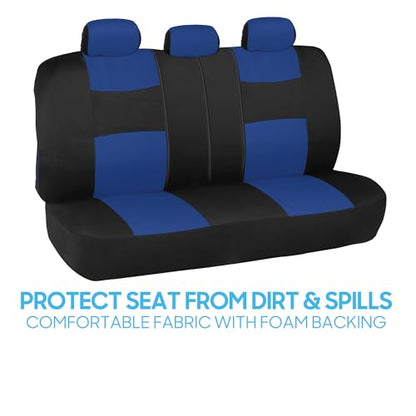 BDK PolyPro Car Seat Covers Full Set in Blue on Black, Front and Rear Split Bench Seat Covers for Cars, Easy to Install Car Seats Cover Set and Accessories for Auto Trucks Van SUV - Blue - color: Blue