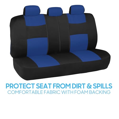 BDK PolyPro Car Seat Covers Full Set in Blue on Black, Front and Rear Split Bench Seat Covers for Cars, Easy to Install Car Seats Cover Set and Accessories for Auto Trucks Van SUV - Blue - color: Blue
