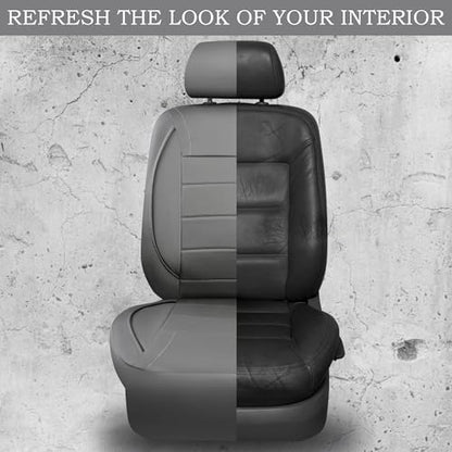 CAR PASS Piping Faux Leather Car Seat Cover Full Set,Grey Breathable Leather Seat Covers for Cars, Airbag Compatible,Universal Fit for SUVs,Van,Sedans,Small Trucks (Full Set, All Gray) - color: Grey with charcoal stripes