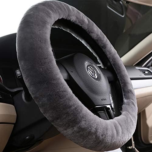 Soft Fluffy Plush Sheepskin Car Steering Wheel Cover, Fuzzy Fur Protector for Universal Car 14 1/2inch-15 1/2inch, Anti-Slip Comforting Auto Accessories (Misty Grey) - color: Misty Grey
