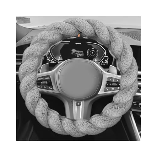 Fluffy Car Steering Wheel Cover, 15 Inch Anti-Slip Twisted Fuzzy Auto Wheel Protective Cover, Comfortable Soft Plush Steering Wheel Protector Interior Decor for Most Vehicles (Gray) - color: Gray