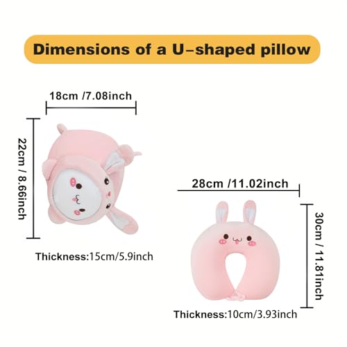 Kids Travel Pillow - 2-in-1 Deformable Kids Neck Pillow for Traveling, Soft U-Shaped Pillow with Adorable Animal Design, Comfy Sleep and Play, Ideal for Airplanes and Traveling (QQ Pink Rabbit) - size: QQ Pink Rabbit