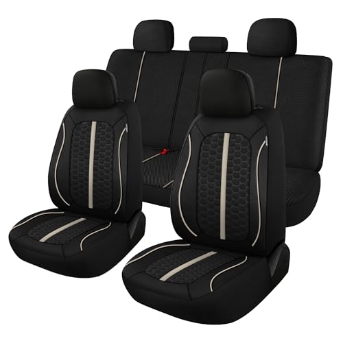 Breathable Premium Car Seat Covers Full Set，3D Air-Mesh Seat Covers for Cars，Comfortable Safety Airbag Compatible，Universal for Most Cars Sedan Truck SUV(Black/Beige) - color: Black/Beige, size: Full Set