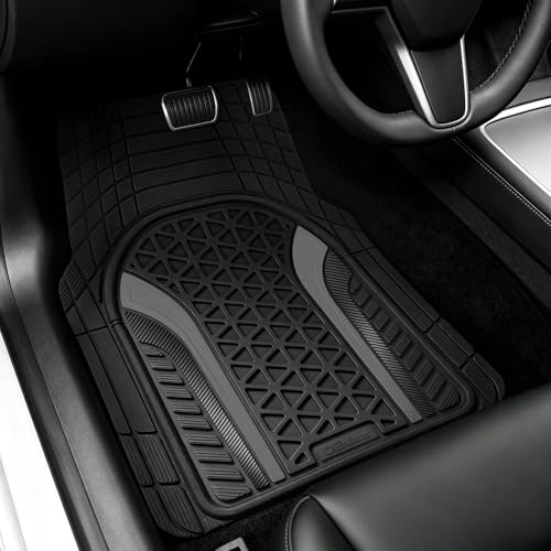 Heavy Duty Rubber Car Mats Carbon Fiber Design (Graphite Gray), 4-Piece Deep Waterproof Floor Mats Set (Front & Rear Full Set), All Weather Universal Trim to Fit Automotive SUV Sedan Truck - color: Graphite Gray, size: Carbon Fiber