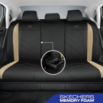 Skechers Car Seat Covers,Luxury Faux Leather Seat Covers,Waterproof Anti Slip Car Seat ProtectorFull Set,Car Accessories Airbag Universal Fit for Most Cars,Vans,Trucks,SUV,Beige