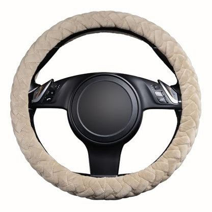Flying Banner car Steering Wheel Cover Massage Velvet Warm Universal Size 15 inches SUV Truck Anti Slip Odorless Summer Winter (Beige, Velvet Massage) - color: Beige
