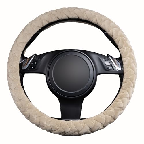 Flying Banner car Steering Wheel Cover Massage Velvet Warm Universal Size 15 inches SUV Truck Anti Slip Odorless Summer Winter (Beige, Velvet Massage) - color: Beige