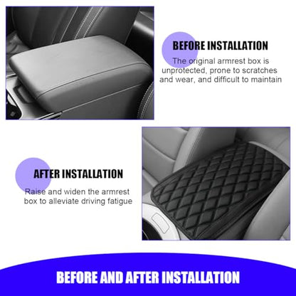 Car Center Console Cover, Scratch-Resistant Leather Vehicle Armrest Seat Storage Box Protector Cushion, Comfortable Automotive Interior Armrest Pad Mat, Universal Fit (Black)