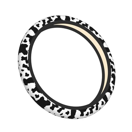 Black White Cow Print Neoprene Steering Wheel Cover for Men Women Anti-Slip Elastic Steering Wheel Protective Cover 15in Universal Car Accessories Fit Cars, SUVs, Auto - color: Black White Cow Print