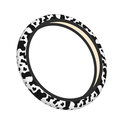Black White Cow Print Neoprene Steering Wheel Cover for Men Women Anti-Slip Elastic Steering Wheel Protective Cover 15in Universal Car Accessories Fit Cars, SUVs, Auto - color: Black White Cow Print