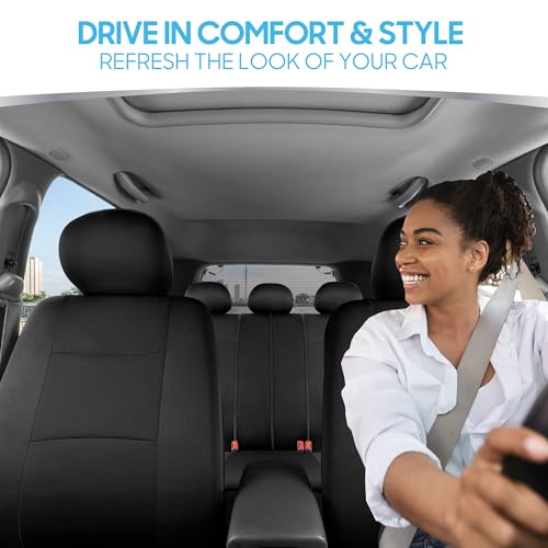 BDK PolyPro Car Seat Covers Full Set in Solid Black – Front and Rear Split Bench Seat Covers for Cars, Easy to Install Car Seat Cover Set, Car Accessories for Auto Trucks Van SUV - color: Solid Black