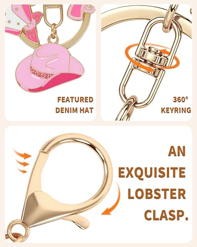 Key Chain Purse Charms - Bag Charms Keychain for Handbag, Car Keychain Wallet Accessories for Women - color: Cowgirl Hat Pink