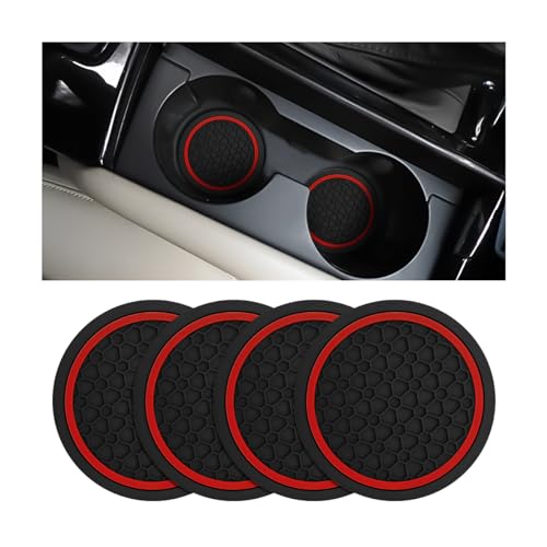 4PCS Car Cup Holder Coasters, 2.75 Inch Non-Slip Insert Water Bottle Holder Pads, Dustproof Automotive Interior Accessories Mat, Universal for Vehicles, Trucks, RVs and More（Black/Red） - color: Black/Red, size: 4PCS