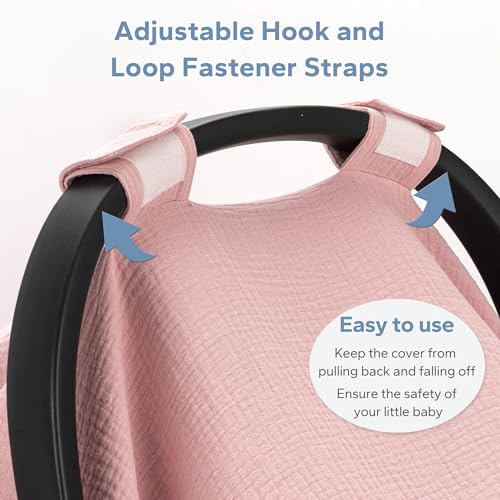 SERAPHY 100% Muslin Cotton Car Seat Cover Baby, Universal Carseat Covers, Breathable Baby Car Seat Canopy for Boys Girls, Soft Infant Car Seat Cover for Summer —Pink - color: Pink