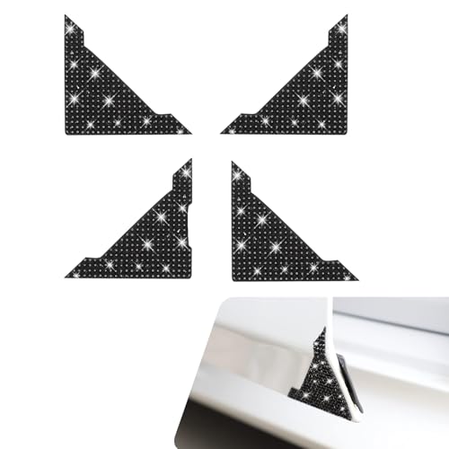 4 PCS Car Door Edge Guard, Bling Rhinestone Anti-Scratch Door Edge Protector Sticker, Self-Adhesive Automotive Front Rear Doors Corner Sticker Film, Universal for Most Cars (Black) - color: Black
