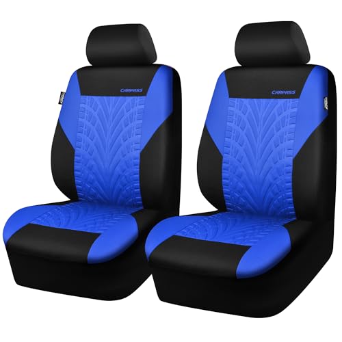 CAR PASS Car Seat Covers Two Front Only for Car, 3D Tyre Print Automotive Interior Covers, Airbag Compatible, Quick Setup Universal Fit Seat Covers for Car, Truck, SUV(Black and Blue) - color: Blue and Black, size: Two Front