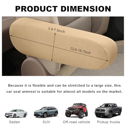 KVAEY 2 PCS Car Front Seat Armrest Covers, Elastic Fabric Stretch Car Seat Armrest Protectors, Soft Front Seat Armrest Cover Replacement, Universal Vehicle Accessories for Cars (Beige) - color: Beige