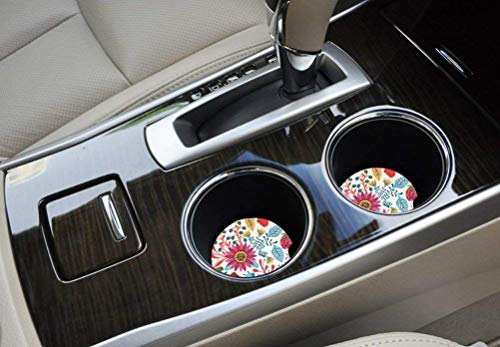 Sunflower Small 2.56" Absorbent Auto Coasters 2 Pack, Ceramic Car Accessories, Absorb Spills to Keep Cupholders Clean - color: Red and White