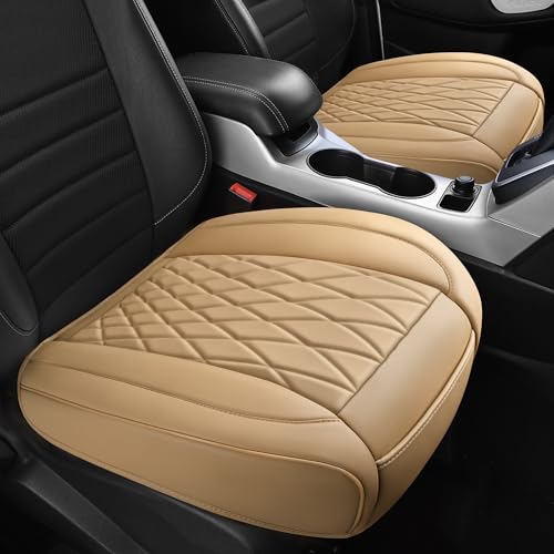 CAR PASS 2 Pack Leather Front Car Seat Covers, Bottom Seat Covers Full Wrapped with Storage Pocket, Anti-Slip Leather Seat Protectors,Waterproof Seat Cushion Universal Fit Sedan SUV Truck, Light Beige - color: Light Beige, size: Two Pieces Bottom