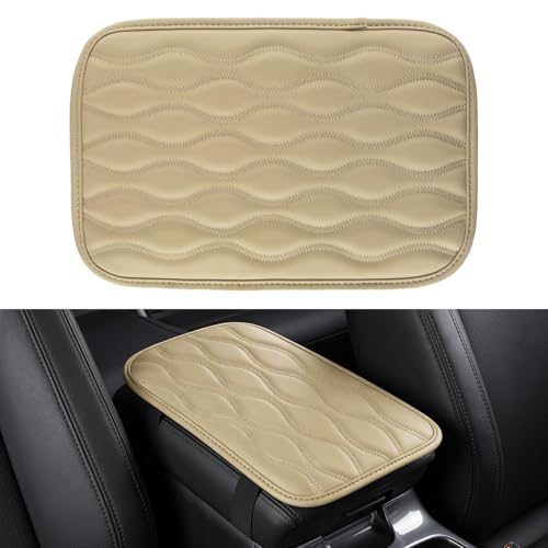Amiss Car Center Console Cover, Upgraded Leather Car Armrest Cushion, Universal Waterproof Cushion Pad, Non-Slip Car Interior Accessories, Fits Most Sedans SUVs Trucks (Beige) - color: beige, size: Without Storage