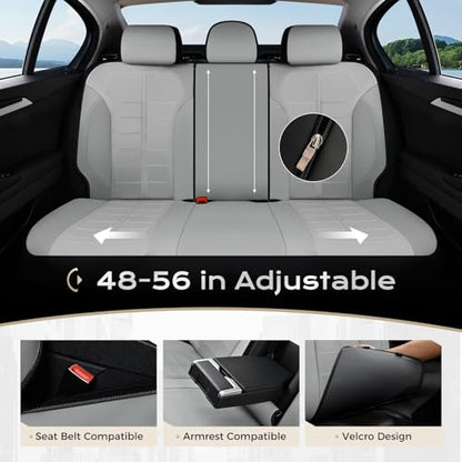 Coverado Full Set Leather Car Seat Covers, Crafted with Full Leather Construction and Carbon Fibre Weave Universal Fit for Most Cars SUV Trucks(Gray - color: Gray, size: FullSet