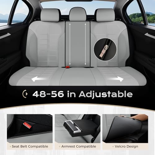 Coverado Full Set Leather Car Seat Covers, Crafted with Full Leather Construction and Carbon Fibre Weave Universal Fit for Most Cars SUV Trucks(Gray - color: Gray, size: FullSet