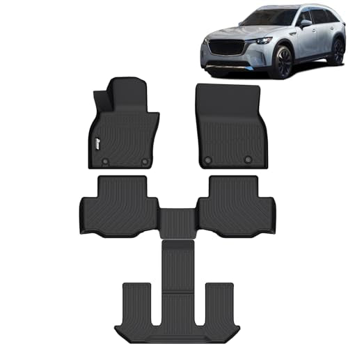 FREEMOTOR802 All Weather Floor Mats Compatible with 2024-2025 Mazda CX-90 6/7 Seats, Black 3D Molded TPE Car Auto Floor Carpets Liner Protector Front Rear Row 4PCS - size: For Mazda CX-90 6/7 Seats 2024-2025