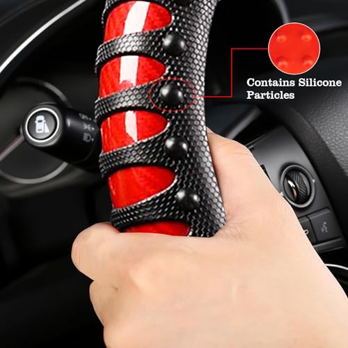 Car Leather Steering Wheel Cover - Carbon Fibre Material, Universal 14.5-15 Inch Leather Anti-Slip Breathable Auto Steering Wheel Covers for Men Women (3D Massage - Sports Red) - color: 3D Massage - Sports Red