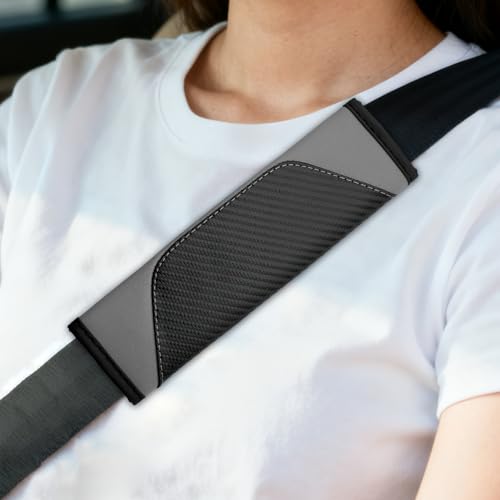 2PCS Car Seat Belt Cover, Seat Belt Cover Pad, Carbon Fiber Leather Vehicle Safety Strap Shoulder Pad, Comfortable Auto Harness Protector for Shoulder and Neck for Most Vehicles (Grey) - color: Grey