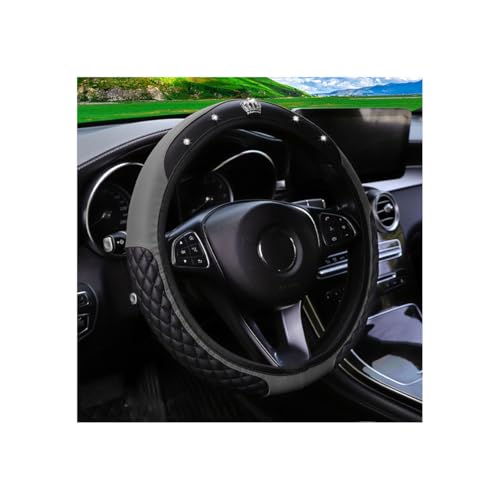 Bling Car Steering Wheel Cover, Diamond Leather Crystal Rhinestones Vehicles Steering Wheel Protector, Sparkling Anti-Slip Automotive Interior Decoration Accessories, Universal Fit (Gray) - color: Gray
