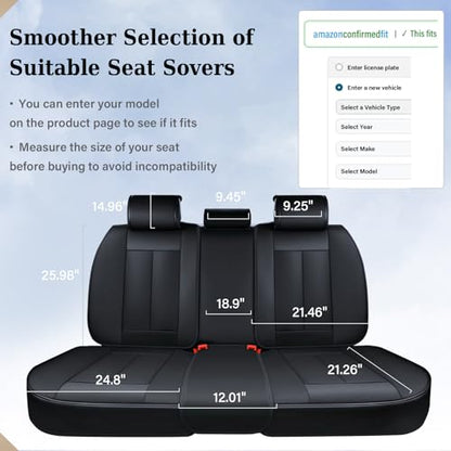 Coverado Car Seat Covers, Back Seat Cover, 3-Pieces Black Rear Car Seat Covers, Waterproof Car Seat Cushion, Car Seat Protector, Leather Seat Cover Seat Protector Universal Fit Most Cars - color: Black