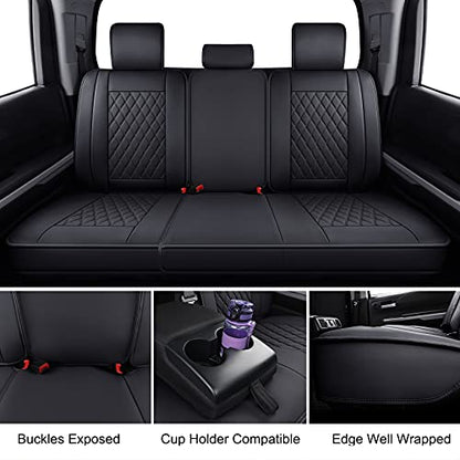 LUCKYMAN CLUB 2022-2025 2026 Tundra Pickup Trucks Car Seat Covers X05-T3-2 Rear-only, Fit Crew/Crewmax/Extended/Double Cab with Water Proof Faux Leather (Black Rear) - color: Black, size: 2002-2026 Rear-Only