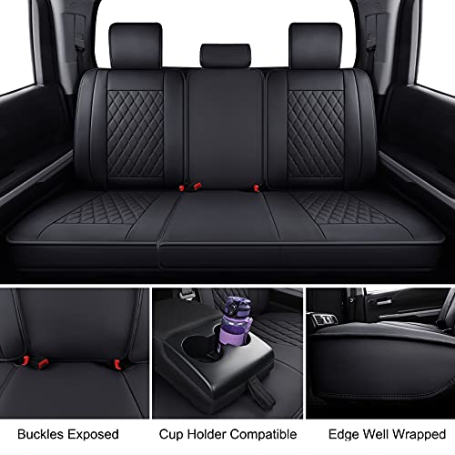 LUCKYMAN CLUB 2007-2021 Tundra Pickup Trucks Car Seat Covers X05-T3 Rear-only, Fit SR5 SR Platinum TRD PRO Trims Crew/Crewmax/Extended/Double Cab with Water Proof Faux Leather (Black Rear) - color: Black, size: 2007-2021 Rear-Only