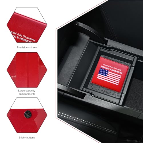 2 PCS Car Registration Insurance Holder, Waterproof Vehicle Glove Box Document Organizer with Closure, Auto Essential Cards Driver License Holder for Most Cars Trucks SUVs (Red, Blue Flag)