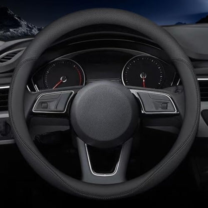 Carodi Latest Nappa Leather car Steering Wheel Cover, Stylish Non-Slip Leather car Interior 15 inches Universal（Black） - color: Black