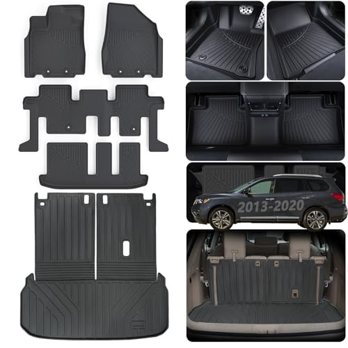 Floor Mats & Trunk mat For 2013-2019 2020 Nissan Pathfinder 2013 Infiniti JX35 2014-2020 Infiniti QX60 TPE All Weather Protection 3 Rows Car Floor Liners & Cargo Liners With Velcro Backrest - size: 2-1320PathfinderALMB