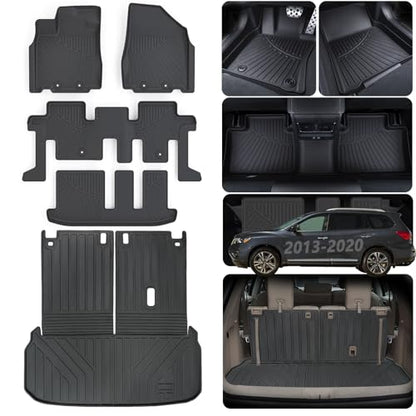 Floor Mats & Trunk mat For 2013-2019 2020 Nissan Pathfinder 2013 Infiniti JX35 2014-2020 Infiniti QX60 TPE All Weather Protection 3 Rows Car Floor Liners & Cargo Liners With Velcro Backrest - size: 2-1320PathfinderALMB