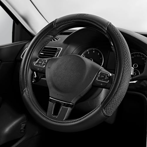 Skechers Air-Cooled Steering Wheel Cover,Leather Car Steering Wheel Cover Universal Fit 14" 1/2-15" Car Wheel Protector for Men Women Fit Suvs,Vans,Sedans,Car,Trucks,Black - color: Black