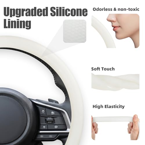 Universal Black Steering Wheel Cover, Microfiber Ice Silk Non-Slip Breathable Cooling Steering Wheel Protector with Upgraded Silicone Inner Ring Warm in Winter Cool in Summer - color: Black