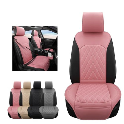 Front Car Seat Covers - Leather Seat Covers with Storage Pocket and Two Belt Pads, Anti-Slip Waterproof Universal Seat Covers for Cars Fit Cars Trucks SUV(Pink,2 Pack) - color: Pink