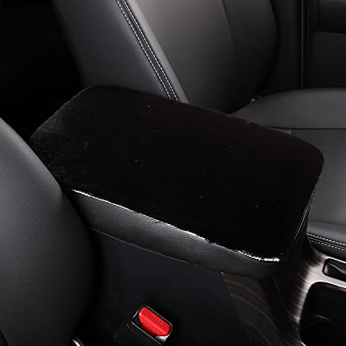 YUNXNYC Fluffy Car Armrest Cover, Furry Fuzzy Auto Center Console Cover Pad Wool Fur Soft Consoles Seat Box Protector Universal Fit Interior Accessories for Women (Black)