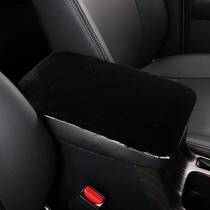 YUNXNYC Fluffy Car Armrest Cover, Furry Fuzzy Auto Center Console Cover Pad Wool Fur Soft Consoles Seat Box Protector Universal Fit Interior Accessories for Women (Black)