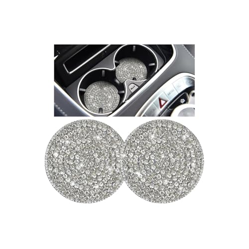 Bling Car Cup Holder Coaster, 2PCS 2.75 Inch Crystal Rhinestone Anti Slip Vehicle Drink Cup Mat for Women Girls, Auto Interior Embedded in Ornaments. Universal for SUV RV Truck (White) - color: White