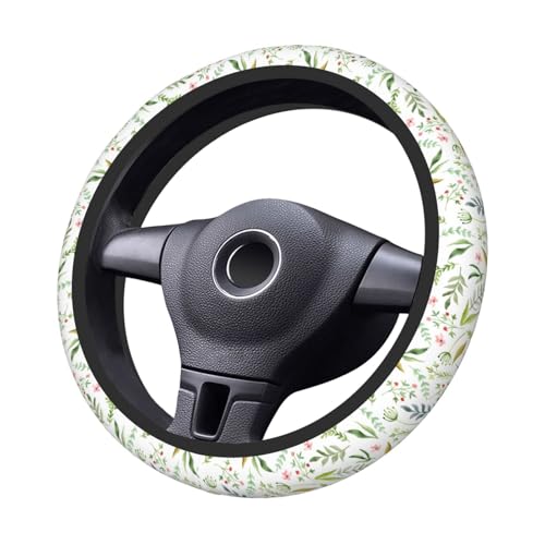 Flowers Leaves Steering Wheel Cover for Women Elastic Rubber Steering Wheel Universal 15 Inch Fit for Cars, Auto, SUVs - color: Flowers Leaves