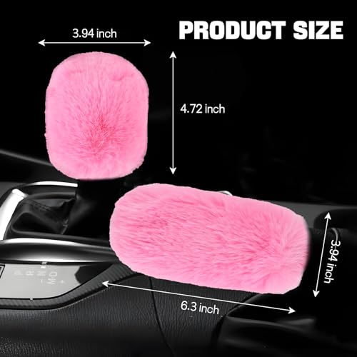 Hovom 2PCS Fluffy Car Gear Shift Knob Cover & Handbrake Cover, Soft Plush Hand Brake Handle & Gear Shift Cover for Women Girls, Universal Comfortable Warm Furry Car Accessories (Pink) - color: Pink