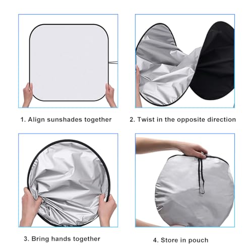 2 PCS Car Windshield Sun Shade, Auto Sun Heat and UV Rays Blocker, 33"×36" Foldable Automotive Front Window Sunshade Protector, Universal Vehicle Interior Accessories (Silver-L) - color: Silver-L (33×36 inches)