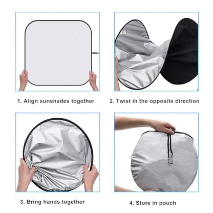 2 PCS Car Windshield Sun Shade, Auto Sun Heat and UV Rays Blocker, 33"×36" Foldable Automotive Front Window Sunshade Protector, Universal Vehicle Interior Accessories (Silver-L) - color: Silver-L (33×36 inches)